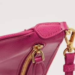 Prada Pink Saffiano Leather Top Zip Clutch Bag
