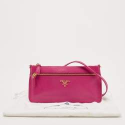 Prada Pink Saffiano Leather Top Zip Clutch Bag