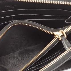 Pre Owned Prada Black Saffiano Metal Leather Bow Zip Around Wallet