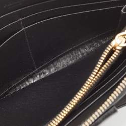 Pre Owned Prada Black Saffiano Metal Leather Bow Zip Around Wallet