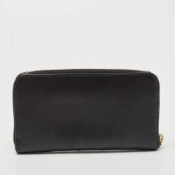 Pre Owned Prada Black Saffiano Metal Leather Bow Zip Around Wallet