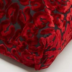 Pre Owned Prada Red/Black Velvet And Nylon Floral Tote