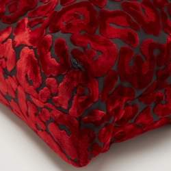 Pre Owned Prada Red/Black Velvet And Nylon Floral Tote