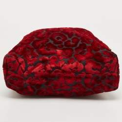 Pre Owned Prada Red/Black Velvet And Nylon Floral Tote