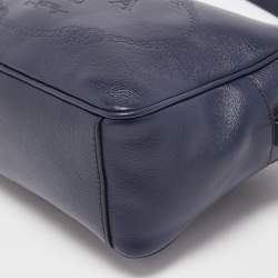 Prada Navy Blue Logo Embossed Leather Camera Crossbody Bag