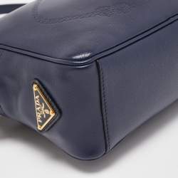 Prada Navy Blue Logo Embossed Leather Camera Crossbody Bag