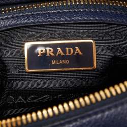 Prada Navy Blue Logo Embossed Leather Camera Crossbody Bag