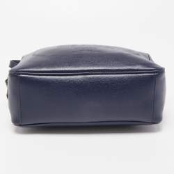 Prada Navy Blue Logo Embossed Leather Camera Crossbody Bag