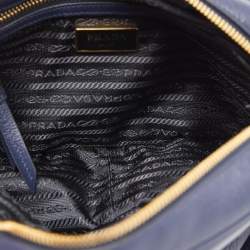 Prada Navy Blue Logo Embossed Leather Camera Crossbody Bag