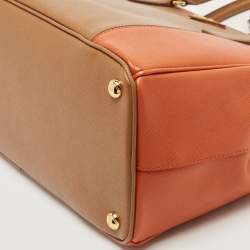 Pre Owned Prada Tan/Orange Saffiano Lux Leather Medium Double Zip Tote