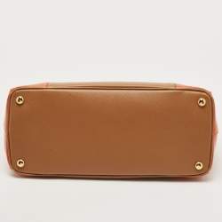 Pre Owned Prada Tan/Orange Saffiano Lux Leather Medium Double Zip Tote