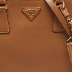 Pre Owned Prada Tan/Orange Saffiano Lux Leather Medium Double Zip Tote