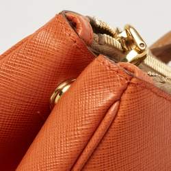 Pre Owned Prada Tan/Orange Saffiano Lux Leather Medium Double Zip Tote