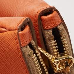 Pre Owned Prada Tan/Orange Saffiano Lux Leather Medium Double Zip Tote