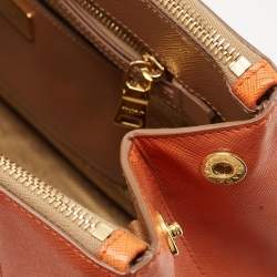Pre Owned Prada Tan/Orange Saffiano Lux Leather Medium Double Zip Tote