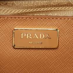 Pre Owned Prada Tan/Orange Saffiano Lux Leather Medium Double Zip Tote