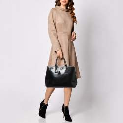 Pre Owned Prada Black Glossy Leather Large Galleria Double Zip Tote
