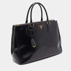 Pre Owned Prada Black Glossy Leather Large Galleria Double Zip Tote