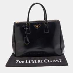 Pre Owned Prada Black Glossy Leather Large Galleria Double Zip Tote