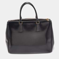 Pre Owned Prada Black Glossy Leather Large Galleria Double Zip Tote