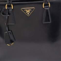 Pre Owned Prada Black Glossy Leather Large Galleria Double Zip Tote