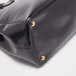 Pre Owned Prada Black Glossy Leather Large Galleria Double Zip Tote