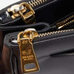 Pre Owned Prada Black Glossy Leather Large Galleria Double Zip Tote