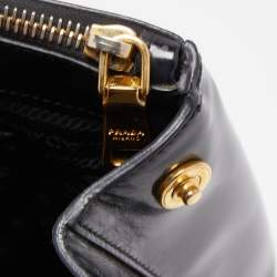 Pre Owned Prada Black Glossy Leather Large Galleria Double Zip Tote
