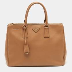 Pre Owned Prada Tan Saffiano Leather Medium Galleria Double Zip Tote
