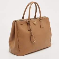 Pre Owned Prada Tan Saffiano Leather Medium Galleria Double Zip Tote
