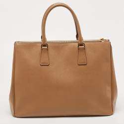 Pre Owned Prada Tan Saffiano Leather Medium Galleria Double Zip Tote