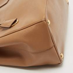 Pre Owned Prada Tan Saffiano Leather Medium Galleria Double Zip Tote