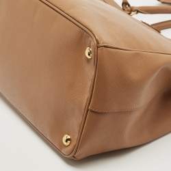 Pre Owned Prada Tan Saffiano Leather Medium Galleria Double Zip Tote