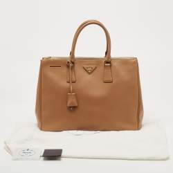 Pre Owned Prada Tan Saffiano Leather Medium Galleria Double Zip Tote