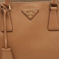Pre Owned Prada Tan Saffiano Leather Medium Galleria Double Zip Tote