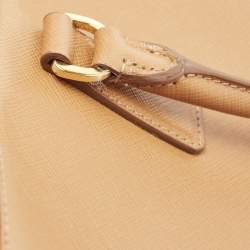 Pre Owned Prada Tan Saffiano Leather Medium Galleria Double Zip Tote