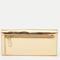 Prada Gold Patent Leather Flap Continental Wallet