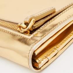 Prada Gold Patent Leather Flap Continental Wallet