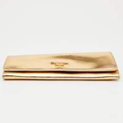 Prada Gold Patent Leather Flap Continental Wallet
