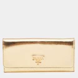 Prada Gold Patent Leather Flap Continental Wallet