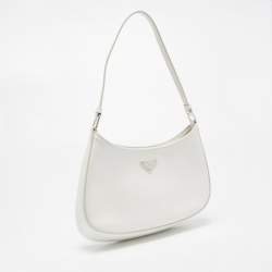 Prada White Brushed Leather Cleo Shoulder Bag