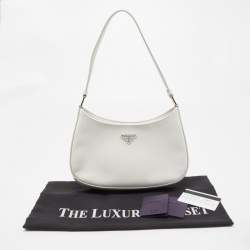 Prada White Brushed Leather Cleo Shoulder Bag