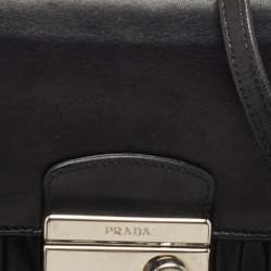 Pre Owned Prada Black Gaufre Leather Lock Crossbody Bag