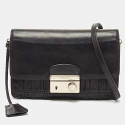 Pre Owned Prada Black Gaufre Leather Lock Crossbody Bag