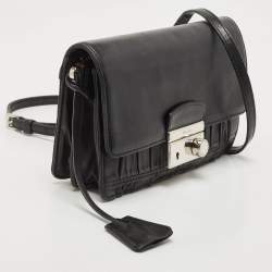 Pre Owned Prada Black Gaufre Leather Lock Crossbody Bag