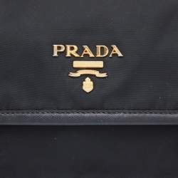 Pre Owned Prada Black Nylon and Leather Flap Crossbody Bag 