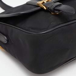 Pre Owned Prada Black Nylon and Leather Flap Crossbody Bag 