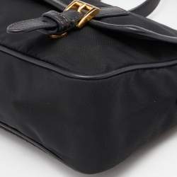 Pre Owned Prada Black Nylon and Leather Flap Crossbody Bag 