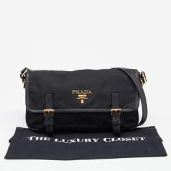 Pre Owned Prada Black Nylon and Leather Flap Crossbody Bag 
