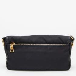 Pre Owned Prada Black Nylon and Leather Flap Crossbody Bag 